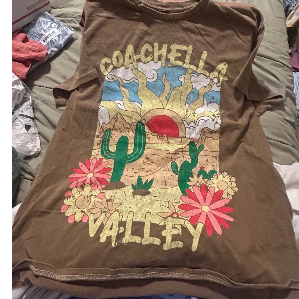 Coachella Valley Desert Graphic Tee Brown Cotton Short Sleeve T-Shirt Large